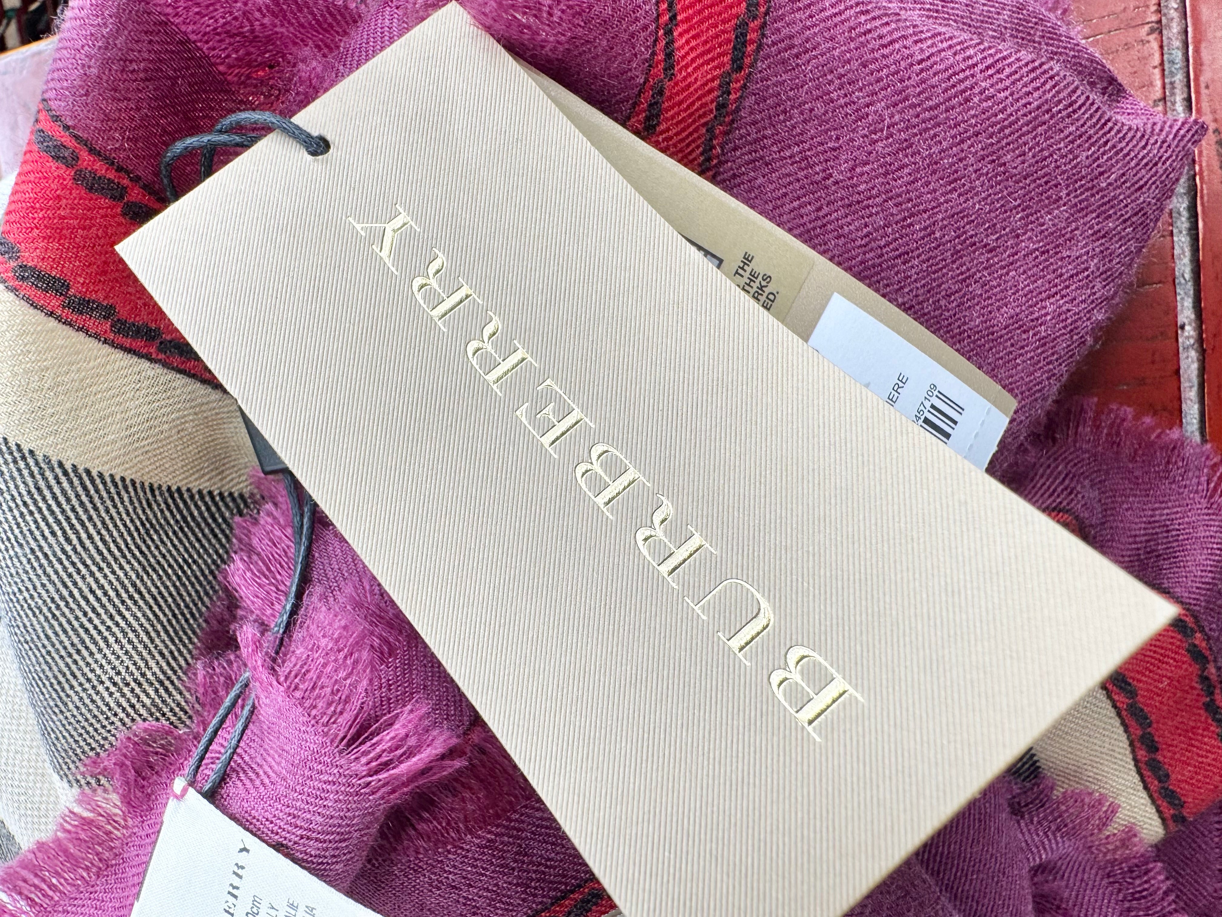 Burberry Nova Check Magenta Cashmere Scarf NWT
