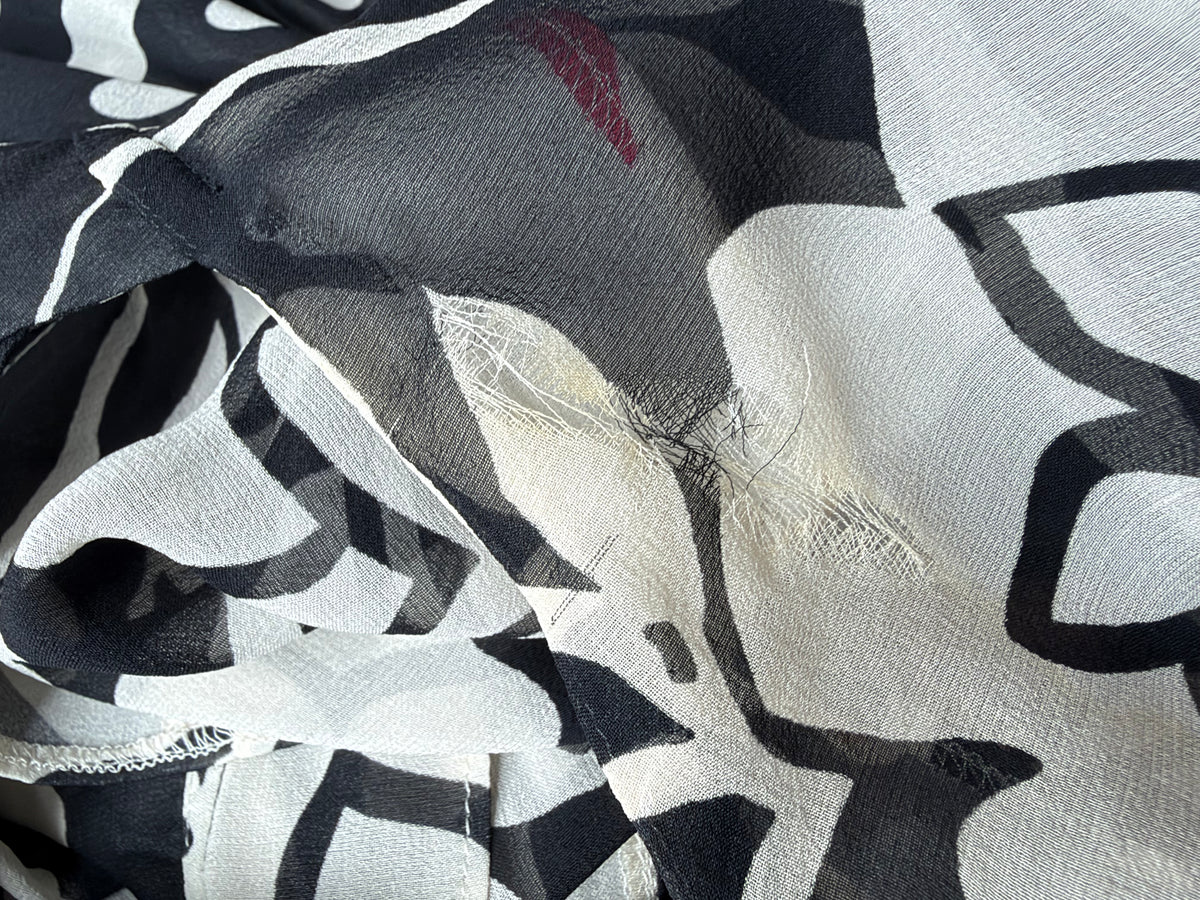 Y2K Kenzo Black, White & Pink Sheer Silk Asymmetrical Blouse - AU8