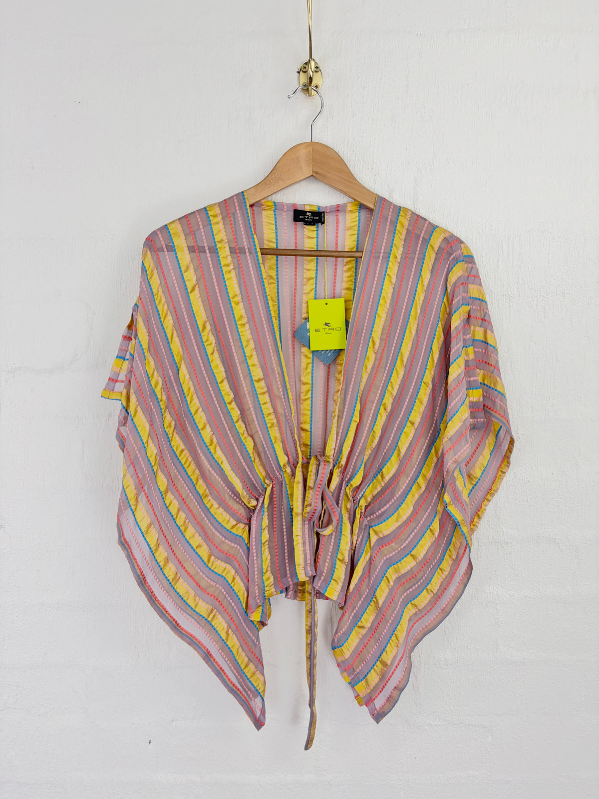 Etro Milano Sheer Pink, Gold, & Orange Silk Blouse NWT - AU16