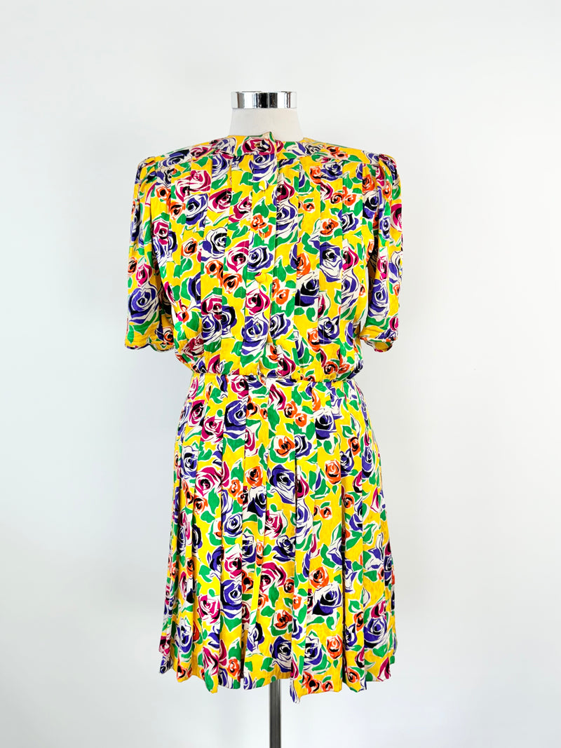 Vintage Alice Haute Couture Yellow Rose Patterned Dress - AU8/10