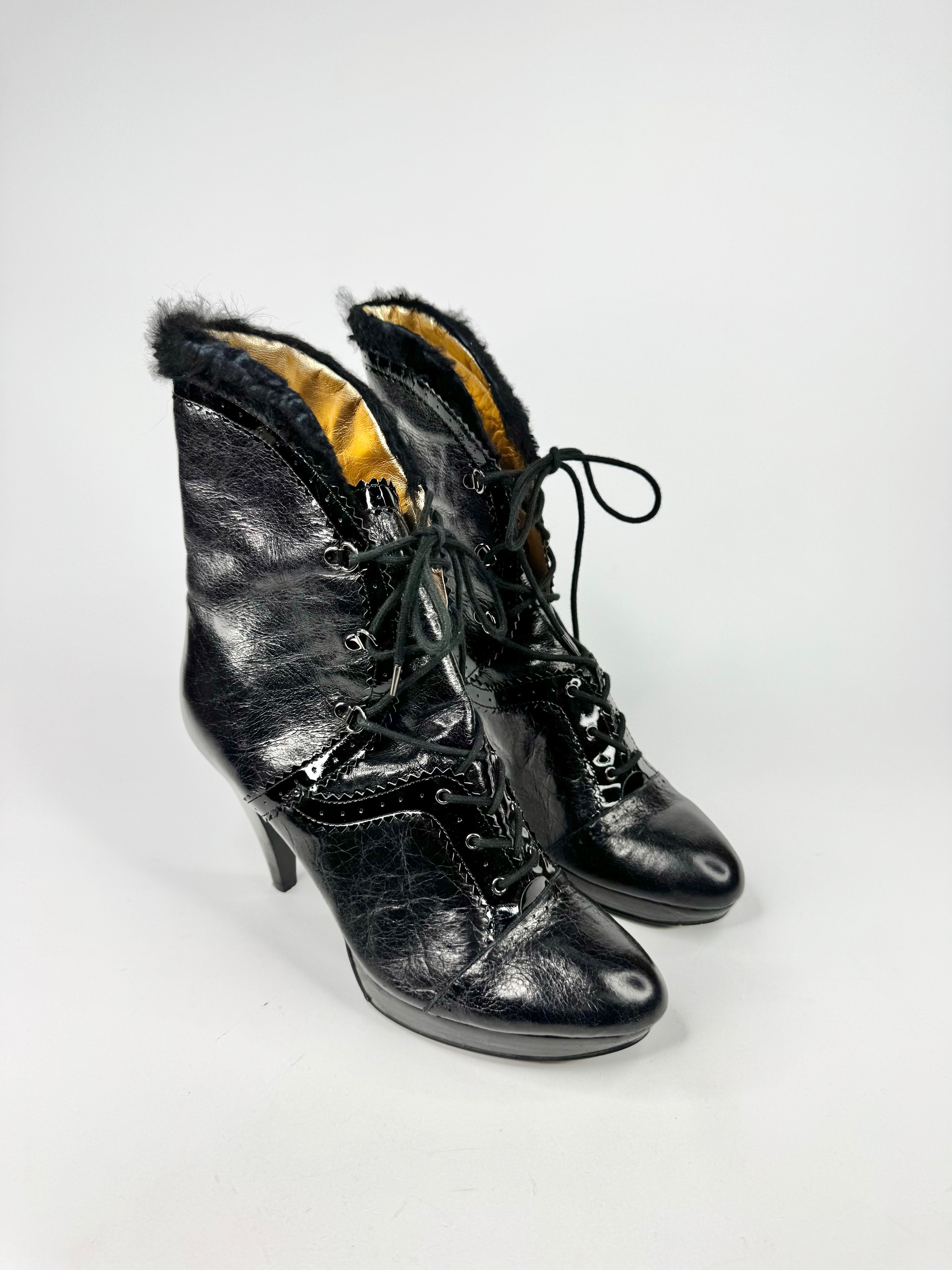Mimco Black Patent Leather Stiletto Boots - EU40