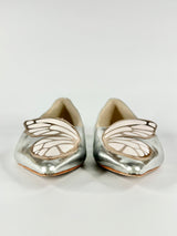 Sophia Webster Silver Butterfly Motif Pointed Toe Flats - EU37