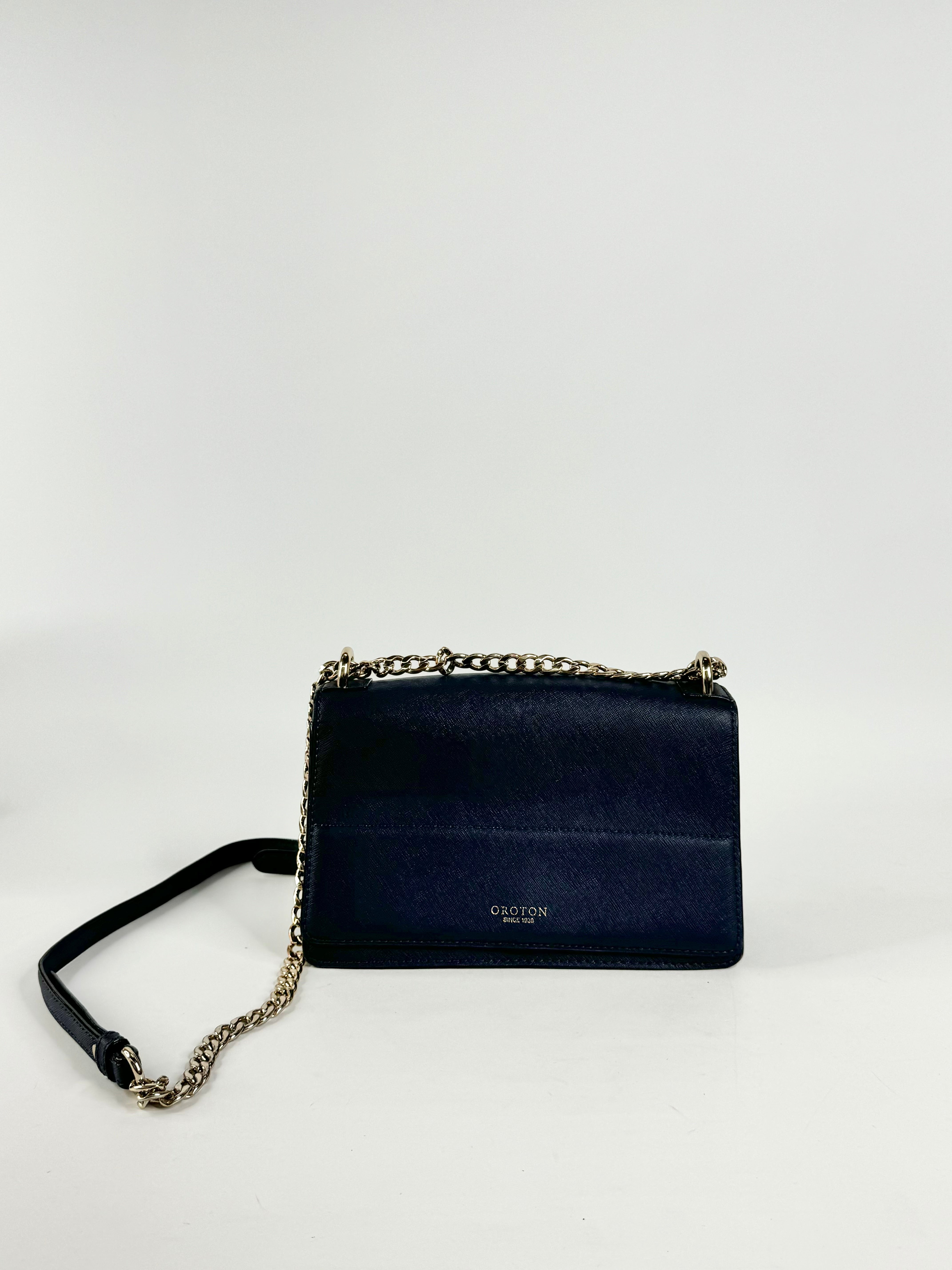 Oroton Navy Blue Cuban Chain Cross Body Bag