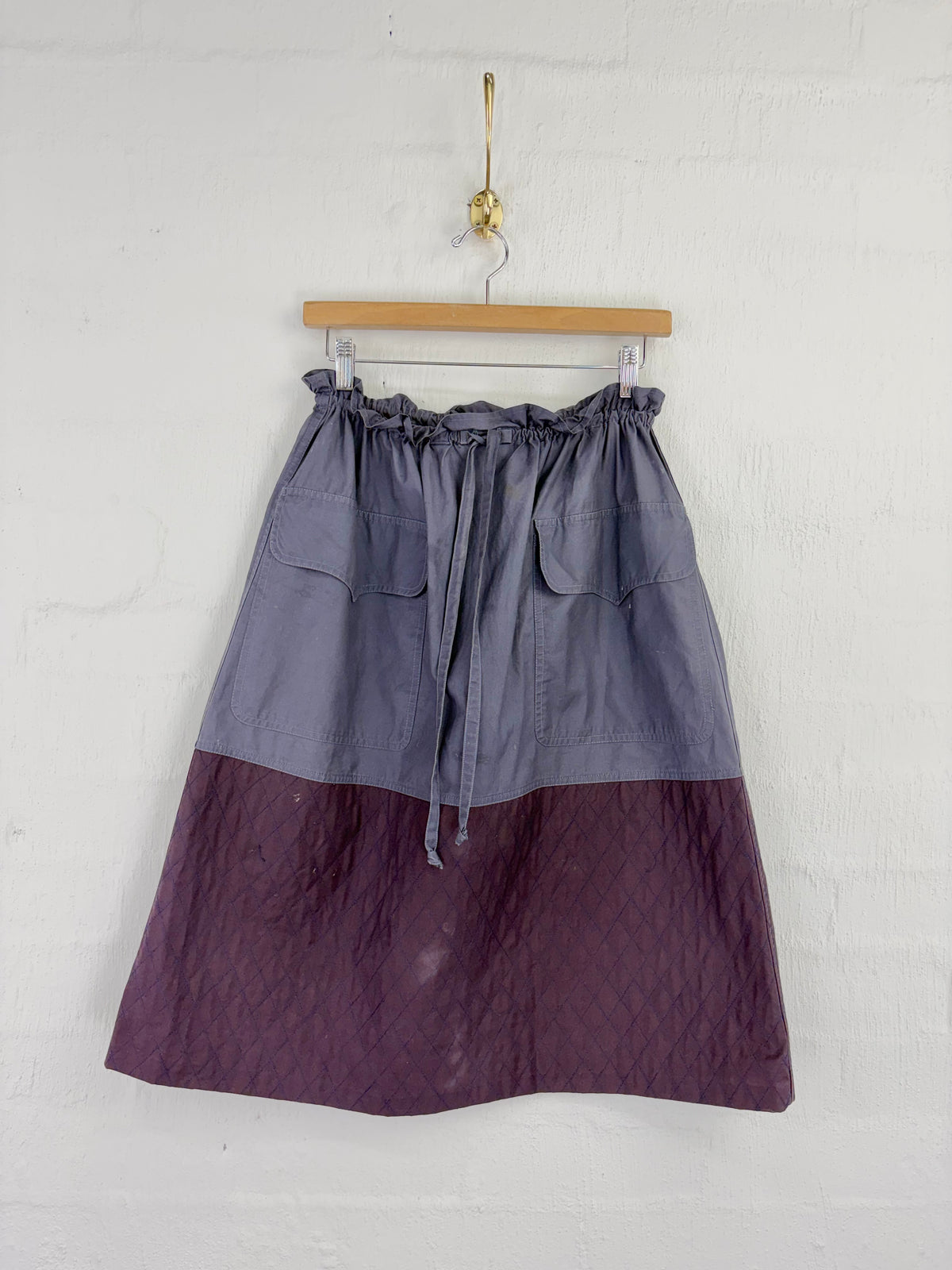 Vintage Yves Saint Laurent Rive Gauche Grey & Purple Diamont Stitch Drawstring Skirt - AU10/12