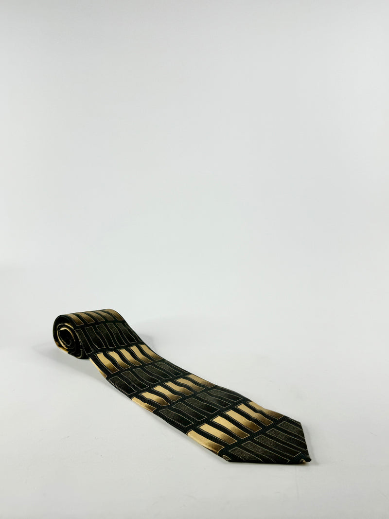 Valerio Garati Handmade Black, Gold & Green Silk Tie