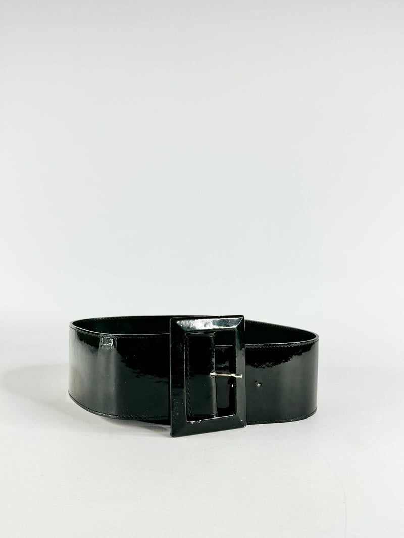 Orciani Black Patnet Leather Belt - S/M