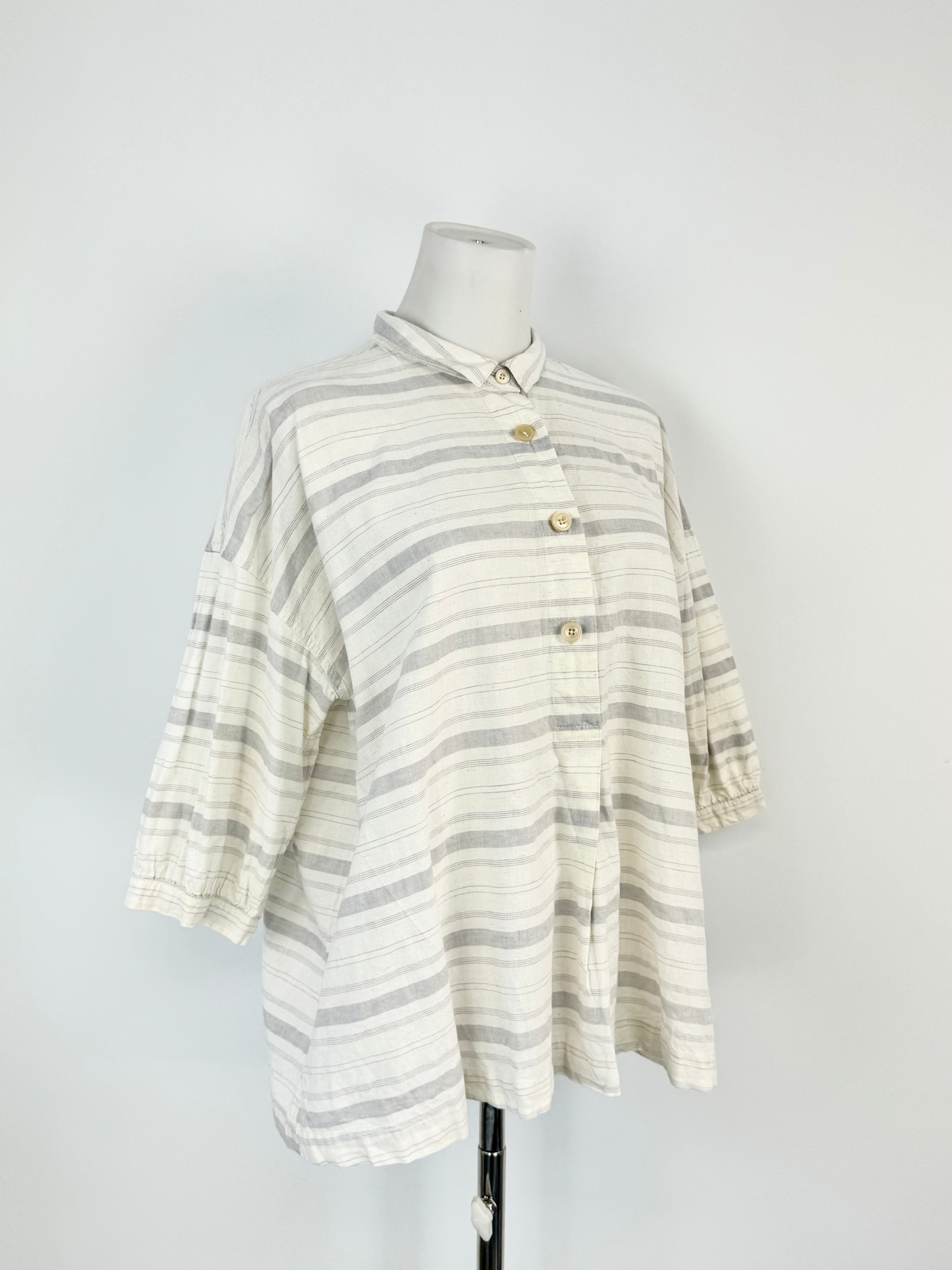 Studio Clip Cream & Grey Striped Relaxed Fit Short Sleeve Shirt - AU10/12