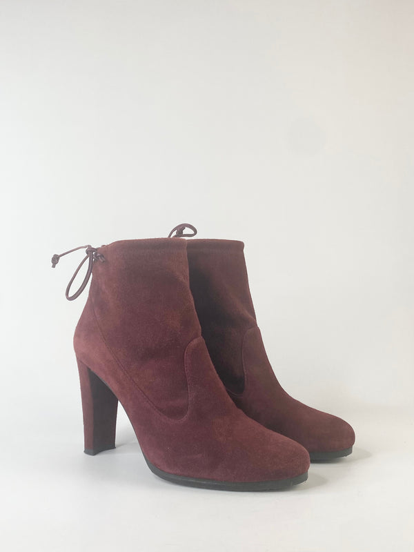 Stuart Weitzman Berry Red Suede Ankle Boots - EU38