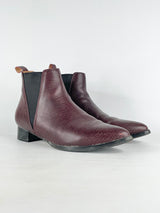 Bared Burgundy Leather Pointed Toe Chelsea Boots - EU41