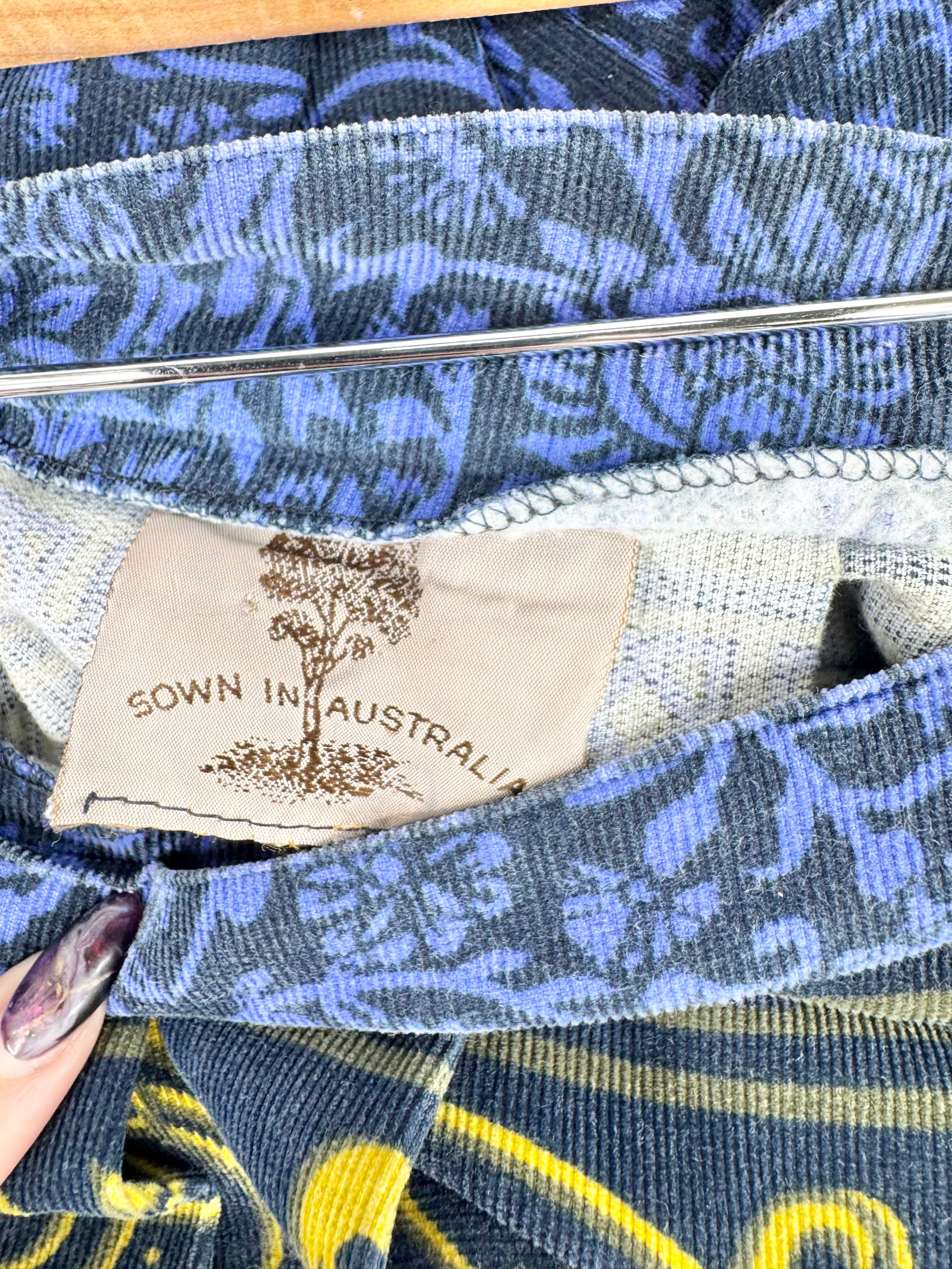 Sown in Australia Blue & Yellow Top Stitch Pleat Skirt - AU10/12