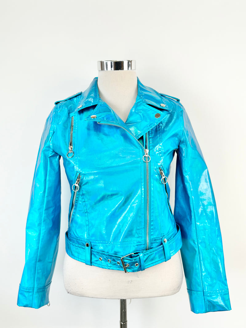 Black Milk Aqua Holographic Biker Jacket - AU12