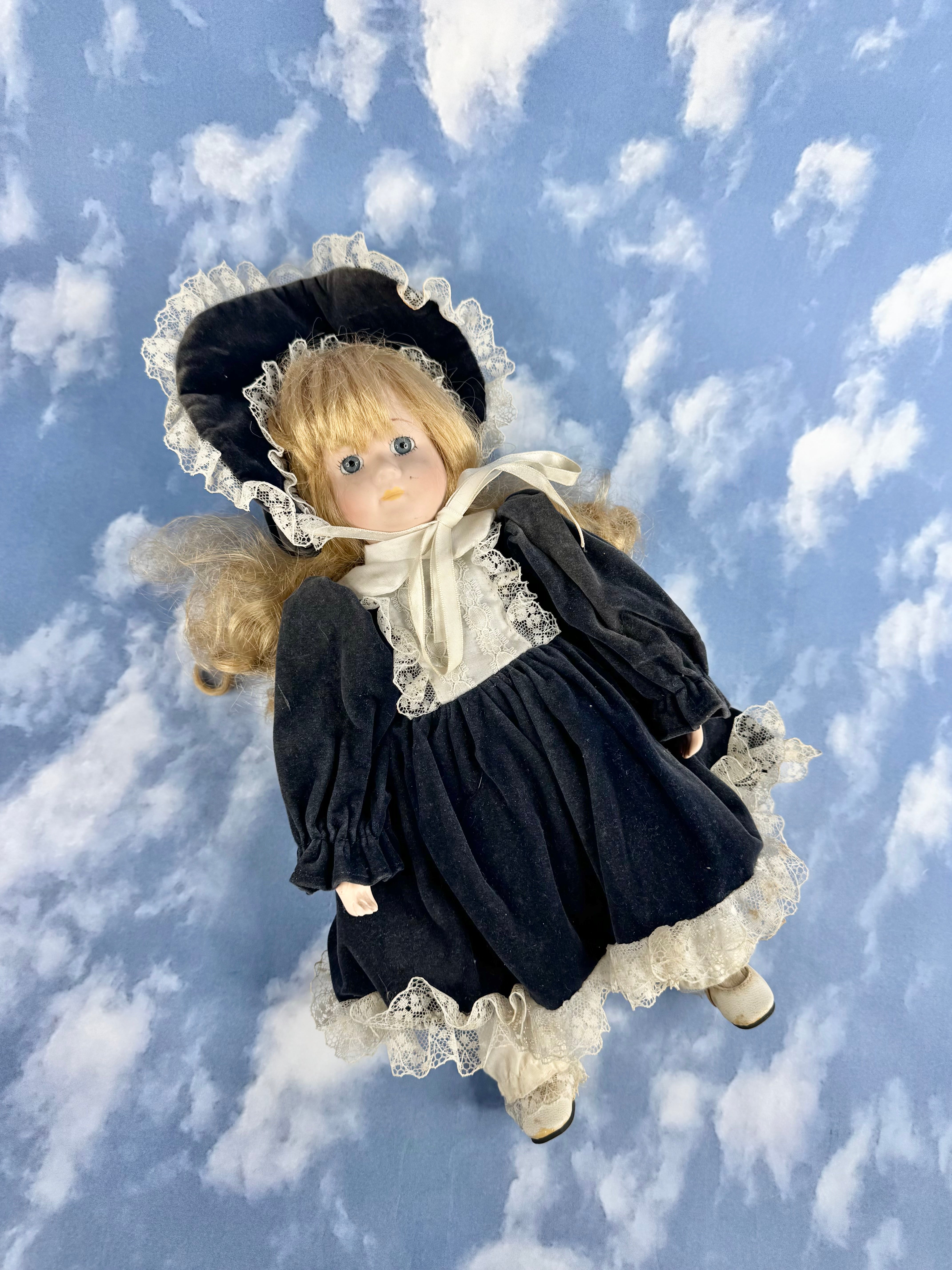 Black Velvet & White Lace China Doll