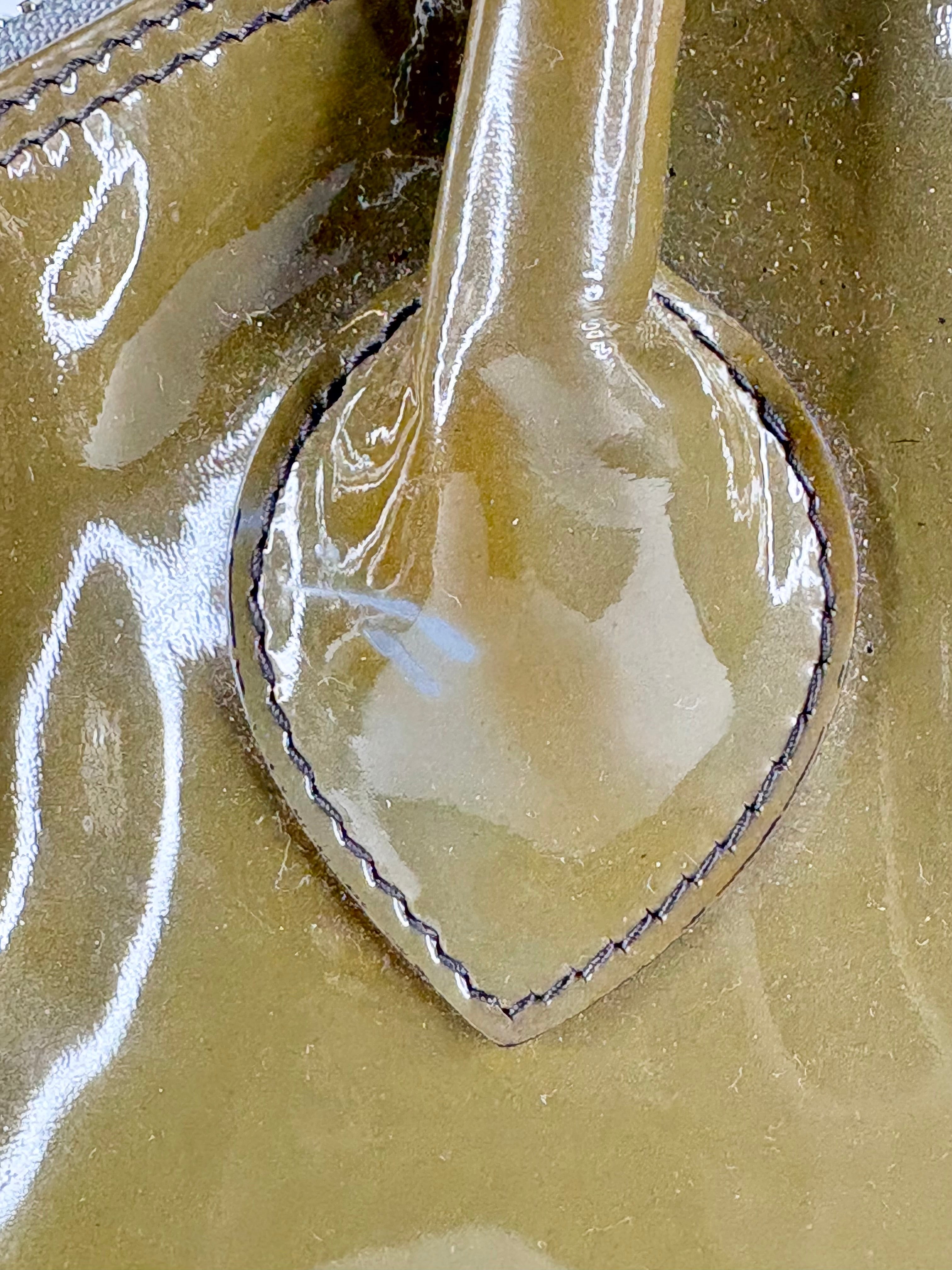 Furla Olive Green Patent Leather Bowling Bag