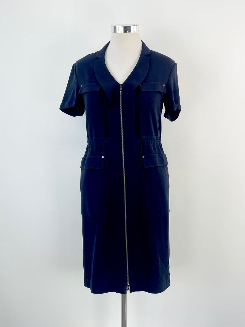 Boss Hugo Boss Navy Blue Zip-Up 'Hanetta' Midi Dress - AU12