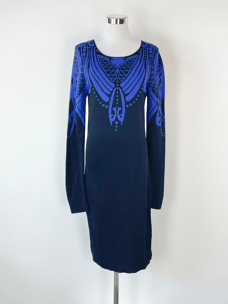 Thurley Black with Indigo Pattern Knit Midi Dress - M