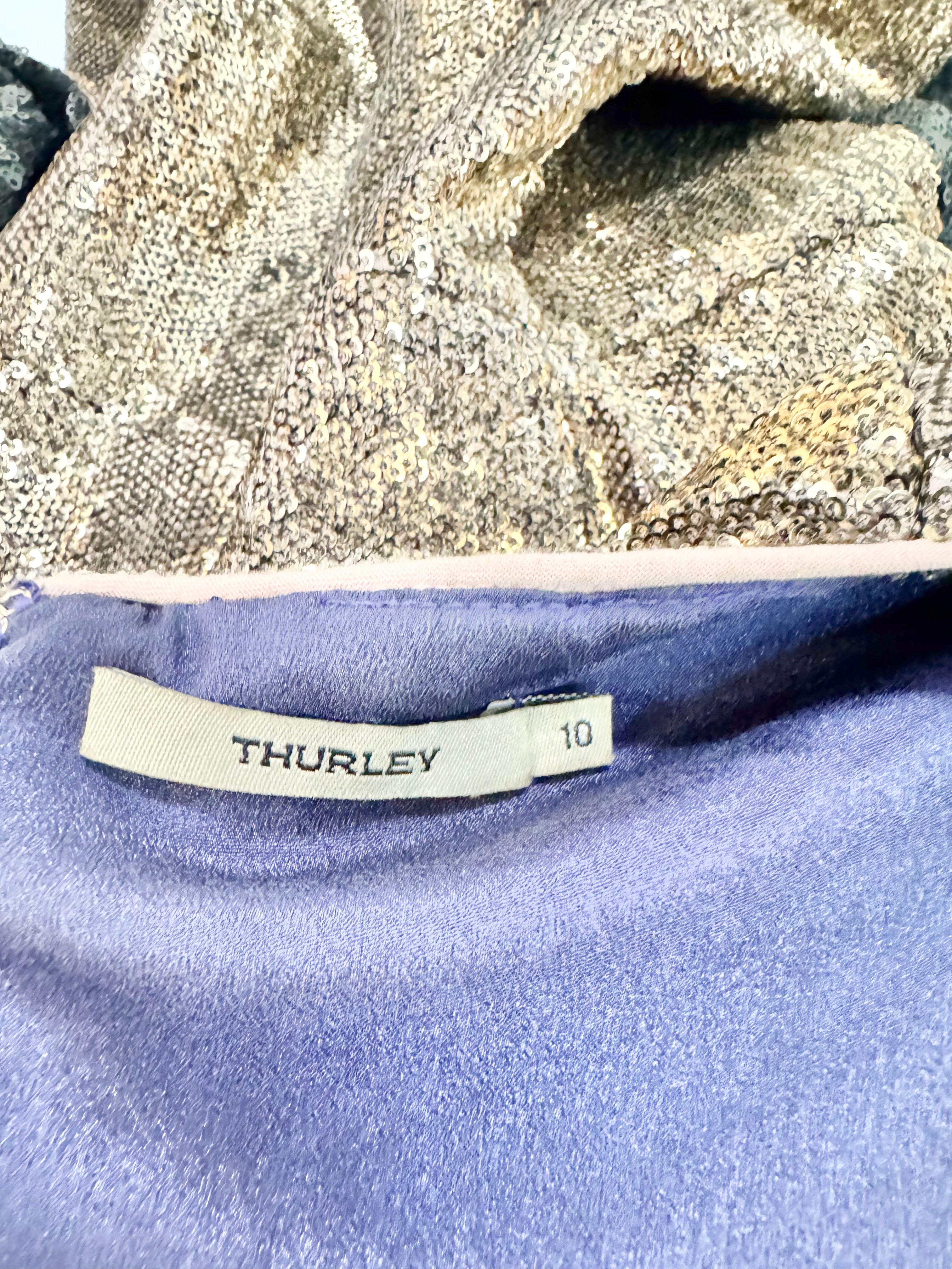 Thurley 'Stardust' Gold Sequin Long Sleeve Asymmetrical Dress - AU10