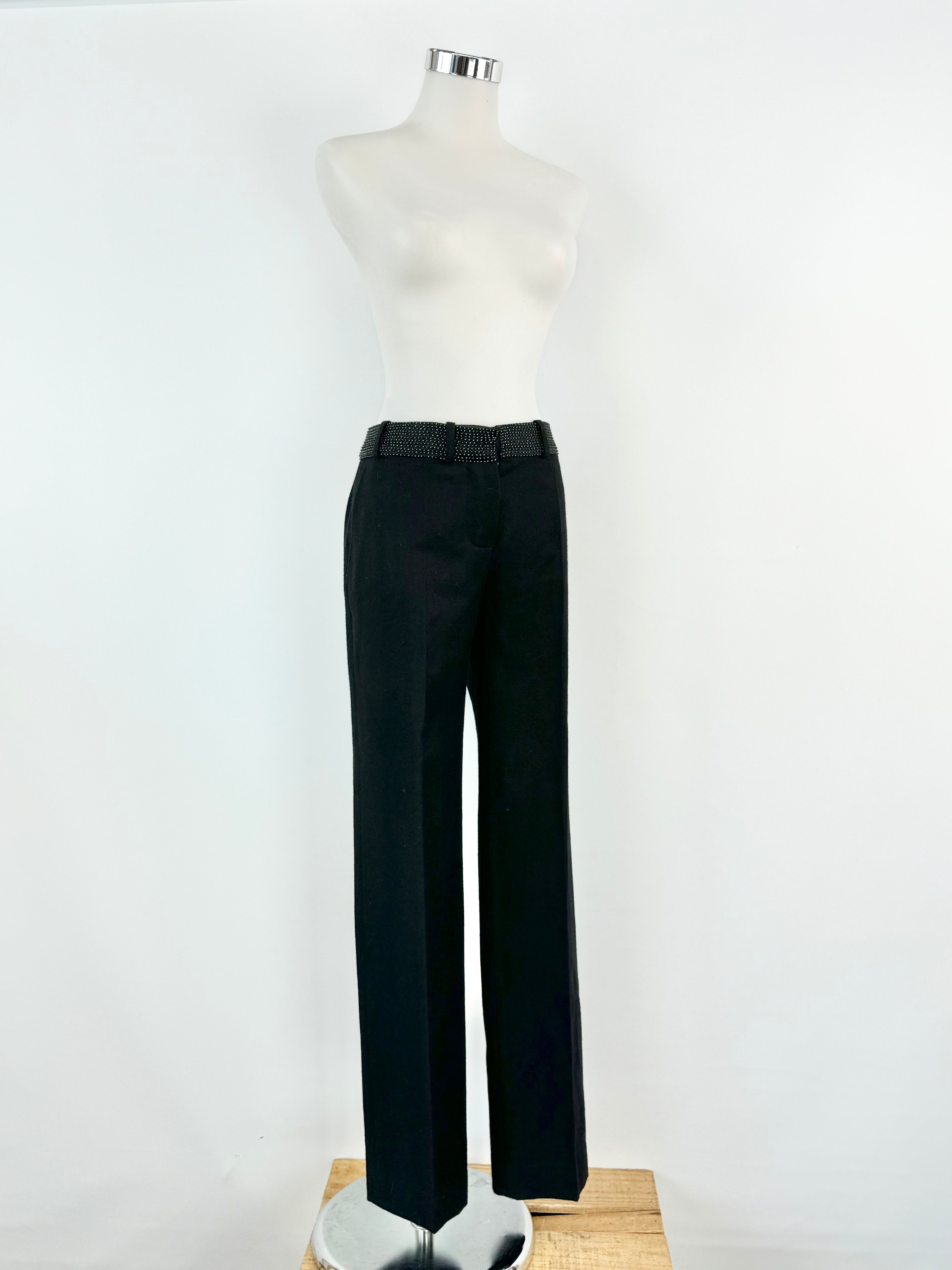 Chloe Black Wool Beaded Waist Slacks - AU10