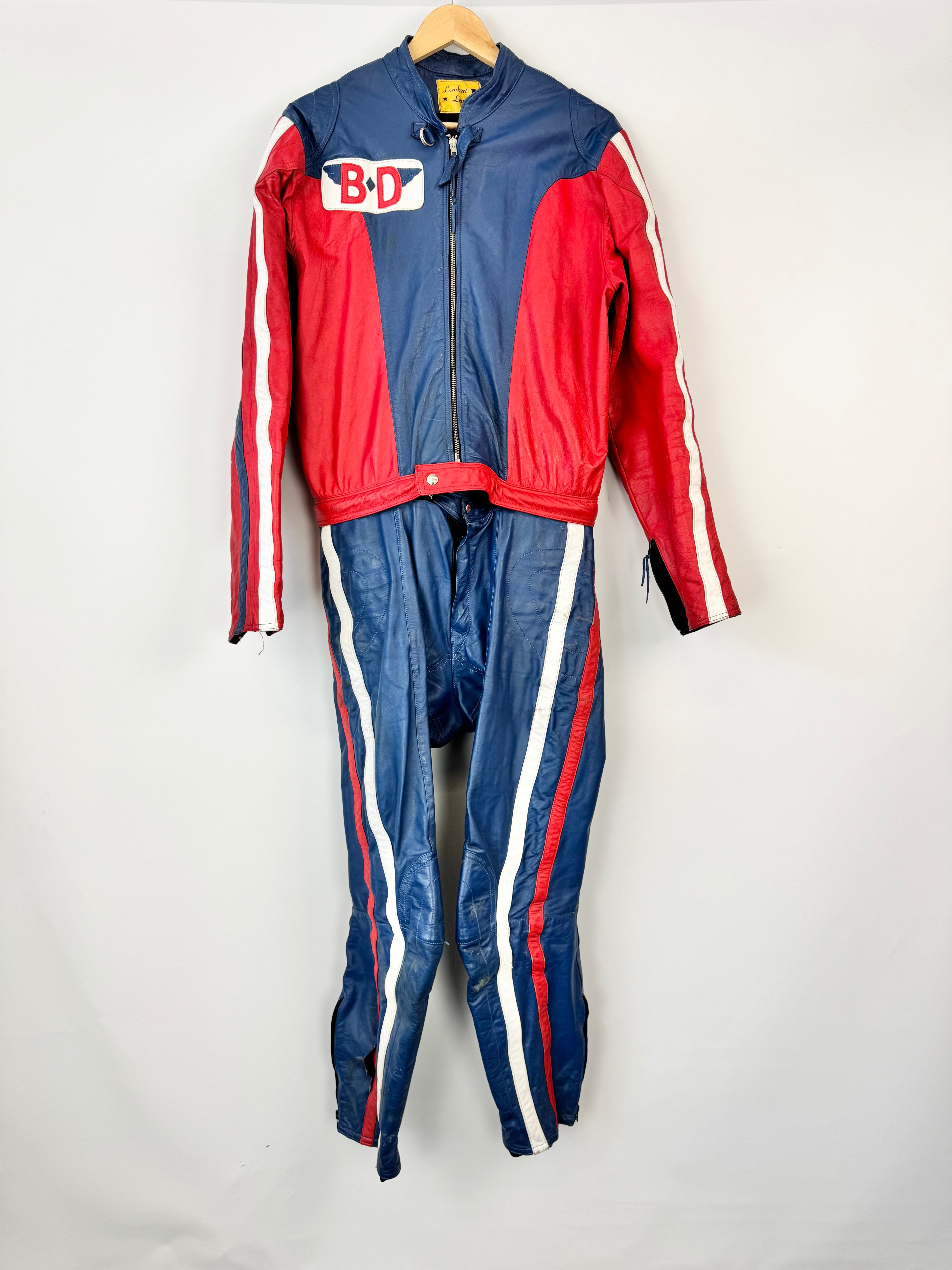 Vintage Lambert Leathers Blue & Red Racing Suit - L