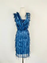 Vintage Scanlan Theodore Cobalt Blue Fringed Midi Dress - AU8/10