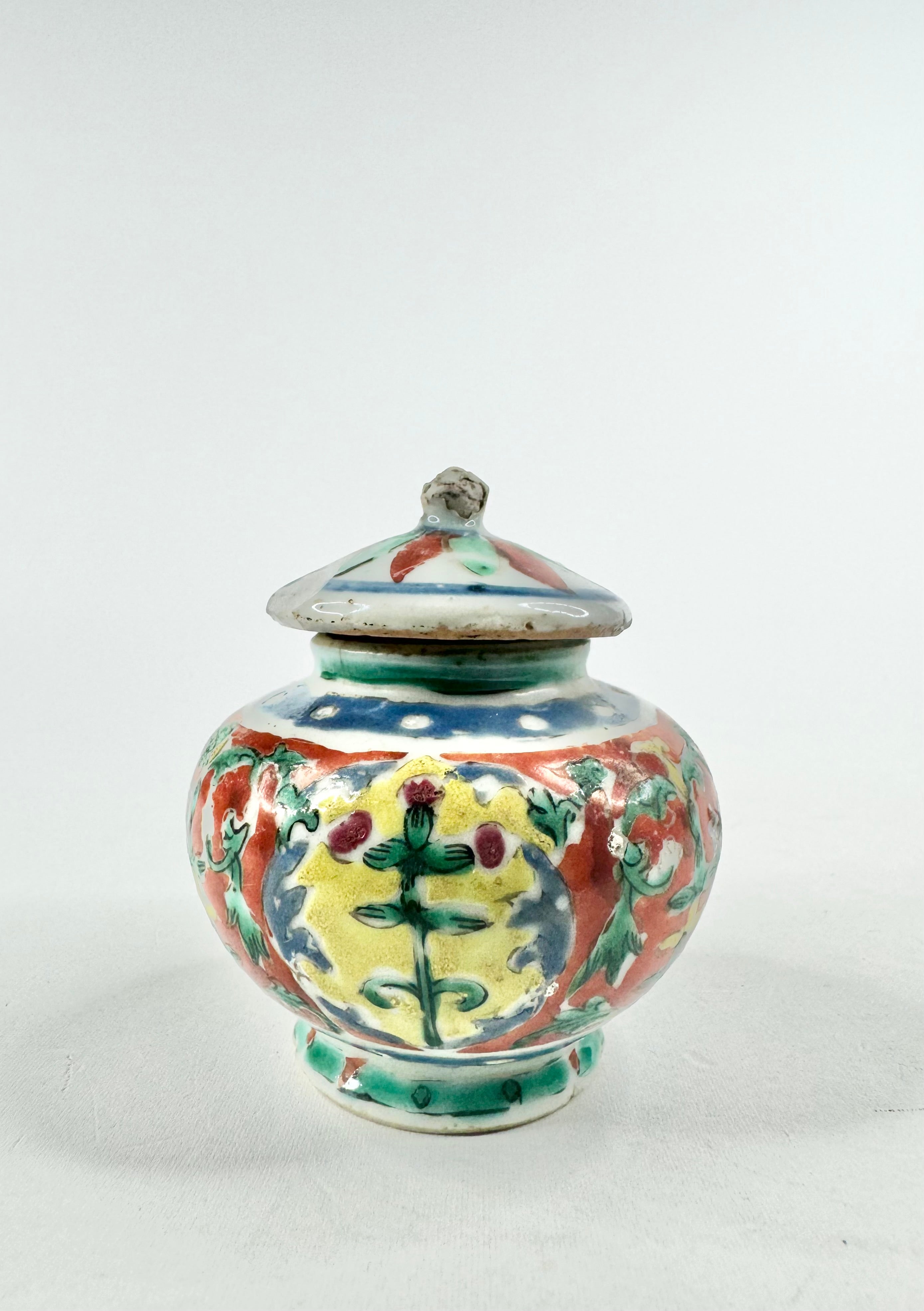 Antique Chinese Five Colour Small Ginger Jar