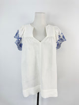 Arlington Milne White Linen Embroidered Blouse - AU6