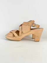 Funkis Taupe Wooden Heel Strappy Sandals - EU41