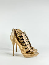 Jimmy Choo 'Ember' Snakeskin & Beige Stiletto Peep Toes - EU41