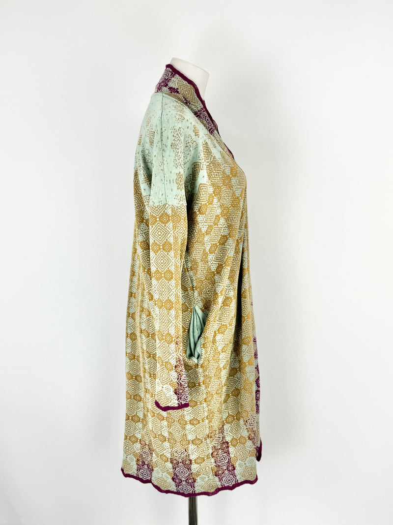 Catherine Andre Deep Gold & Aqua Waterfall Knitwear Cardigan - AU8
