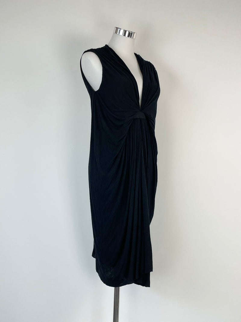 Willow Black Sleeveless Ruched-Front Midi Dress - AU8/10