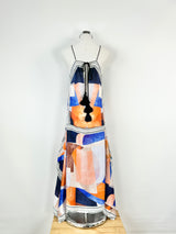 Acler Orange & Blue Abstract Pattern Halter Neck Maxi Dress - AU6