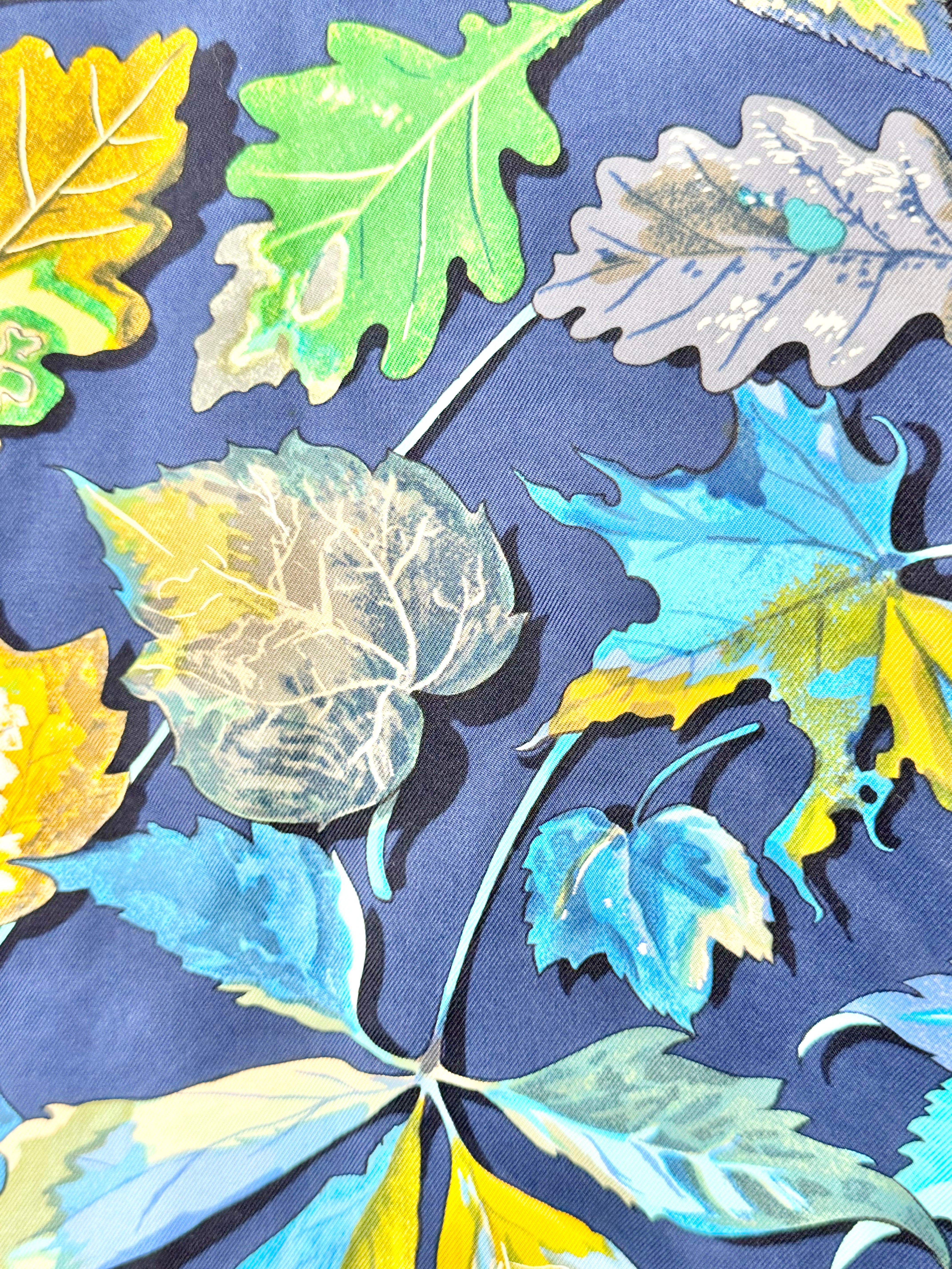 Hermès Blue 'Feuilles D'Automne Tourbillons' Silk Scarf