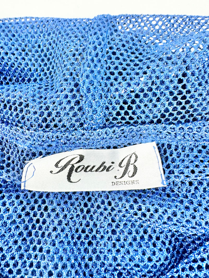 Roubi B Electric Blue & Silver Mesh Hooded Crop Top - AU10