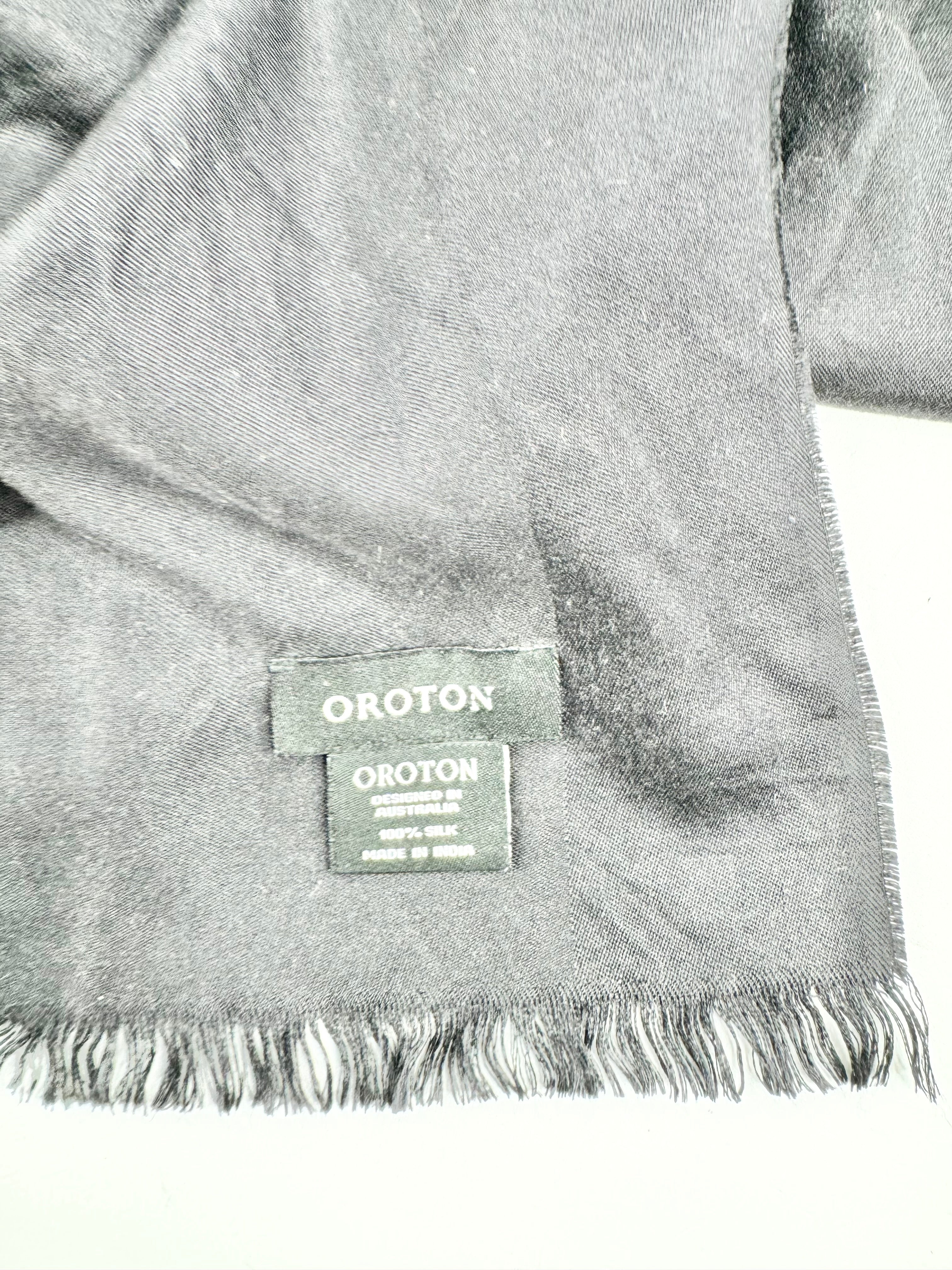 Oroton Black Silk Raw Hem Shawl