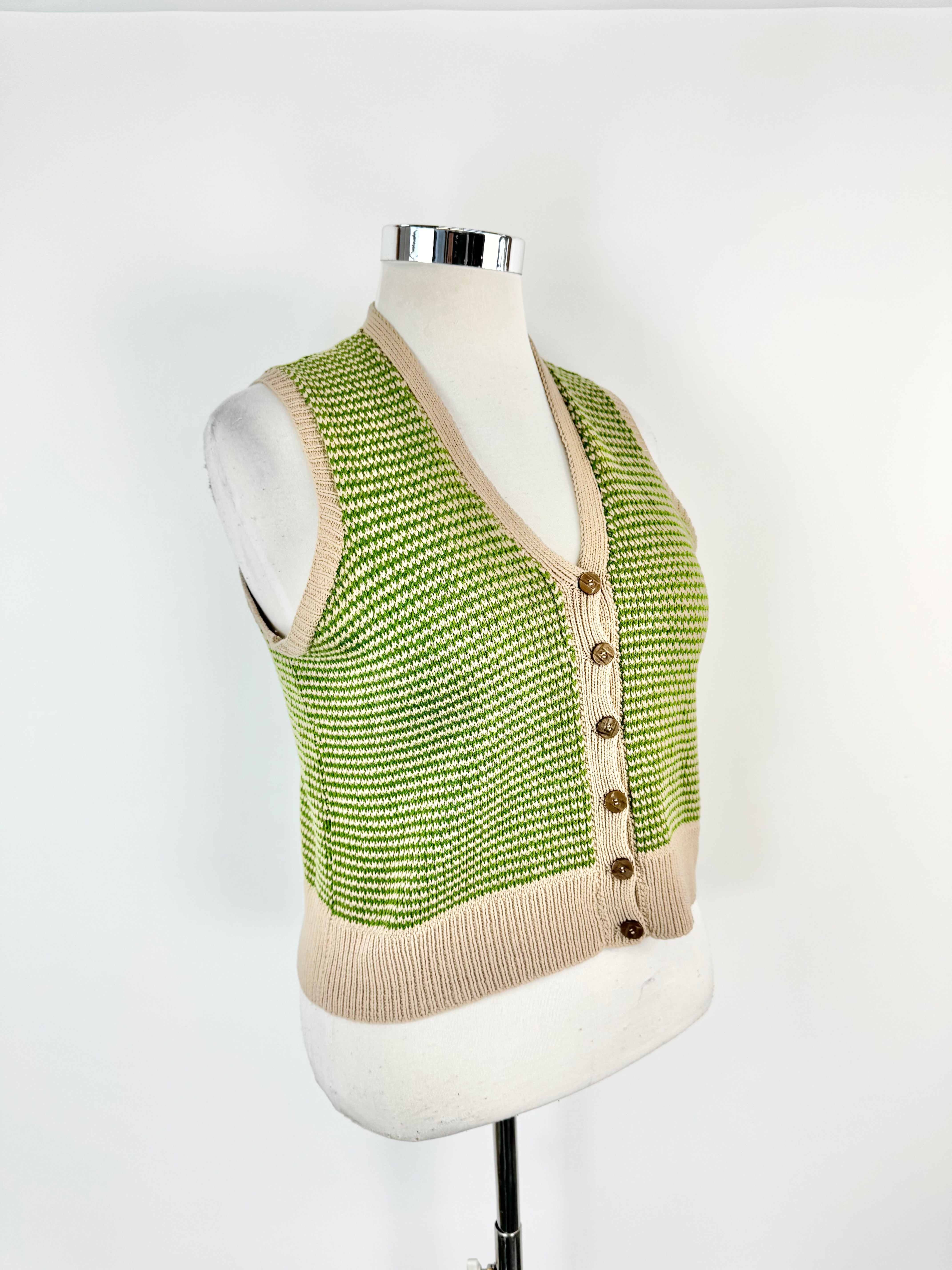 Hand Knitted Green & Taupe Vest - AU8