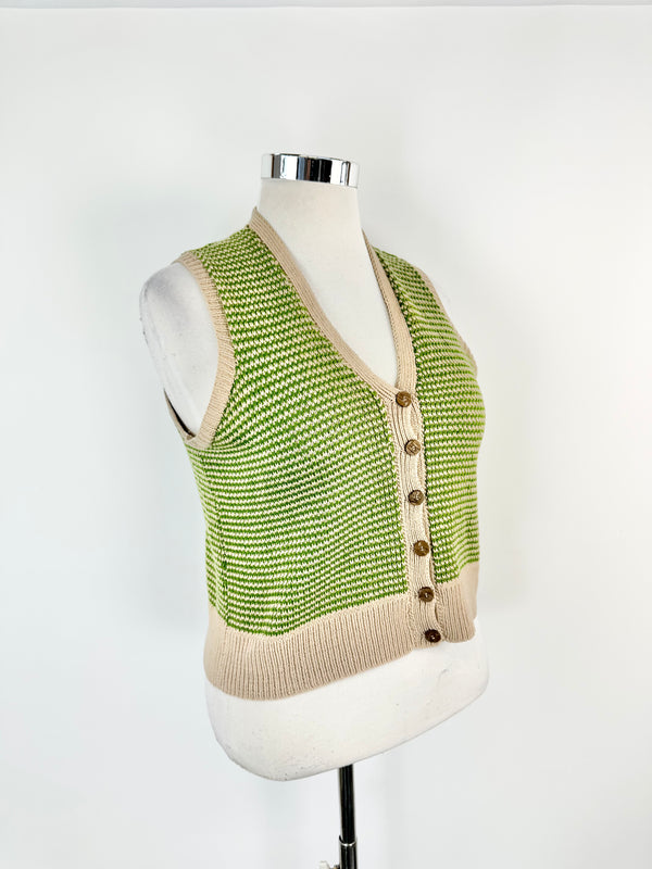 Hand Knitted Green & Taupe Vest - AU8