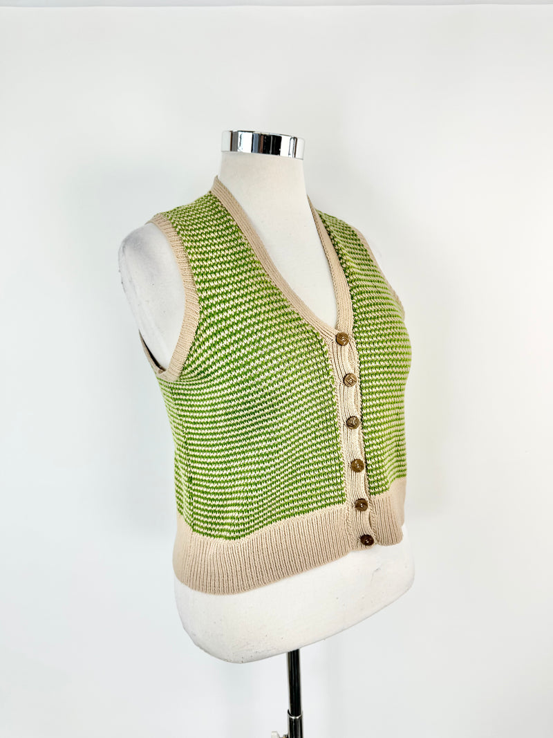 Hand Knitted Green & Taupe Vest - AU8