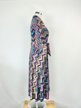 Sacha Drake Blue & Pink Chevron Pattern Wrap Dress - AU10