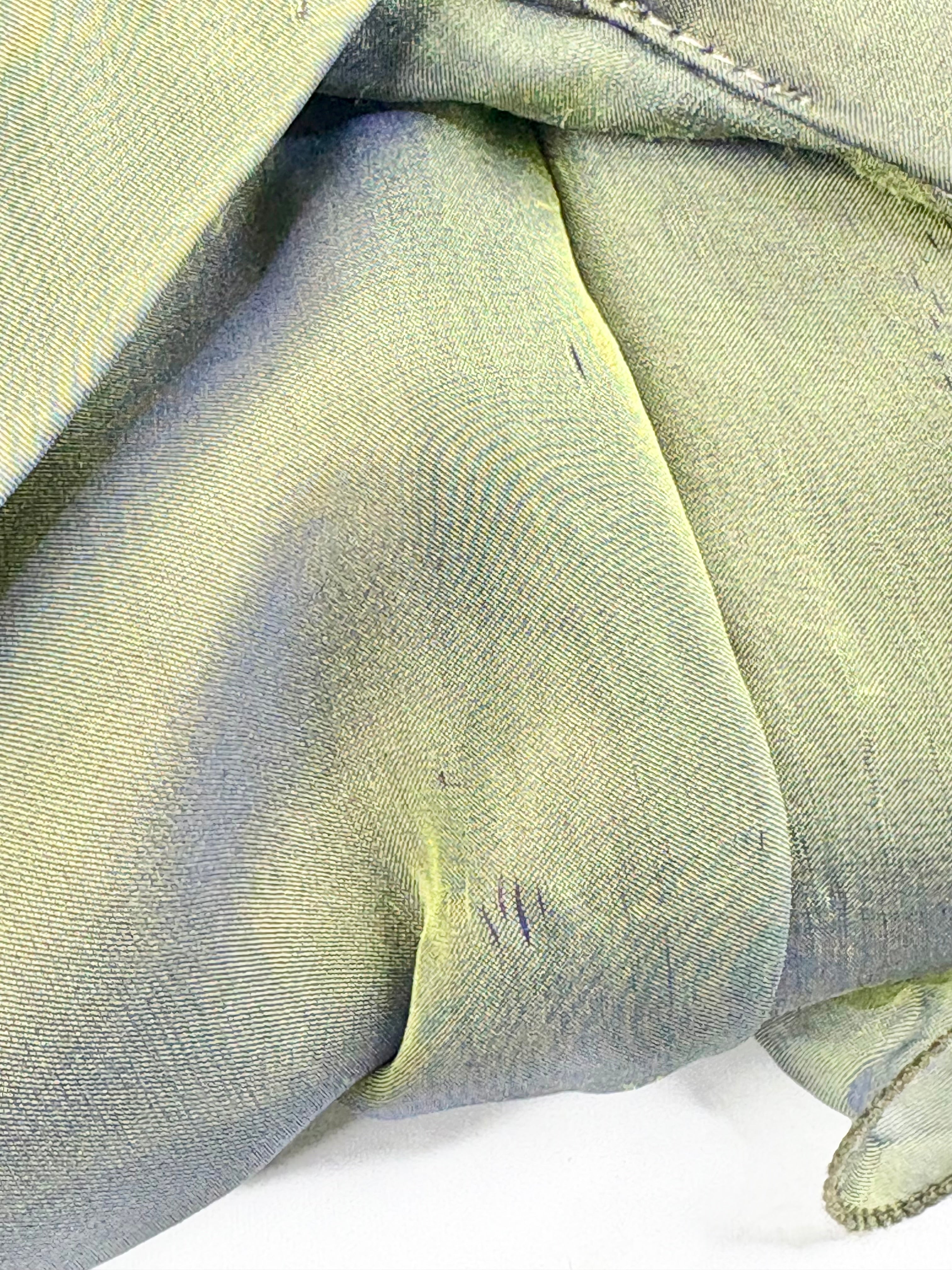 Fialora Vintage Satin-Iridescent Green Mermaid Style Ruffle Gown - AU8/10