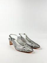 Argenta Metallic Silver Leather & Mesh Pointed Tod Kitten Heels NWT - EU40.5