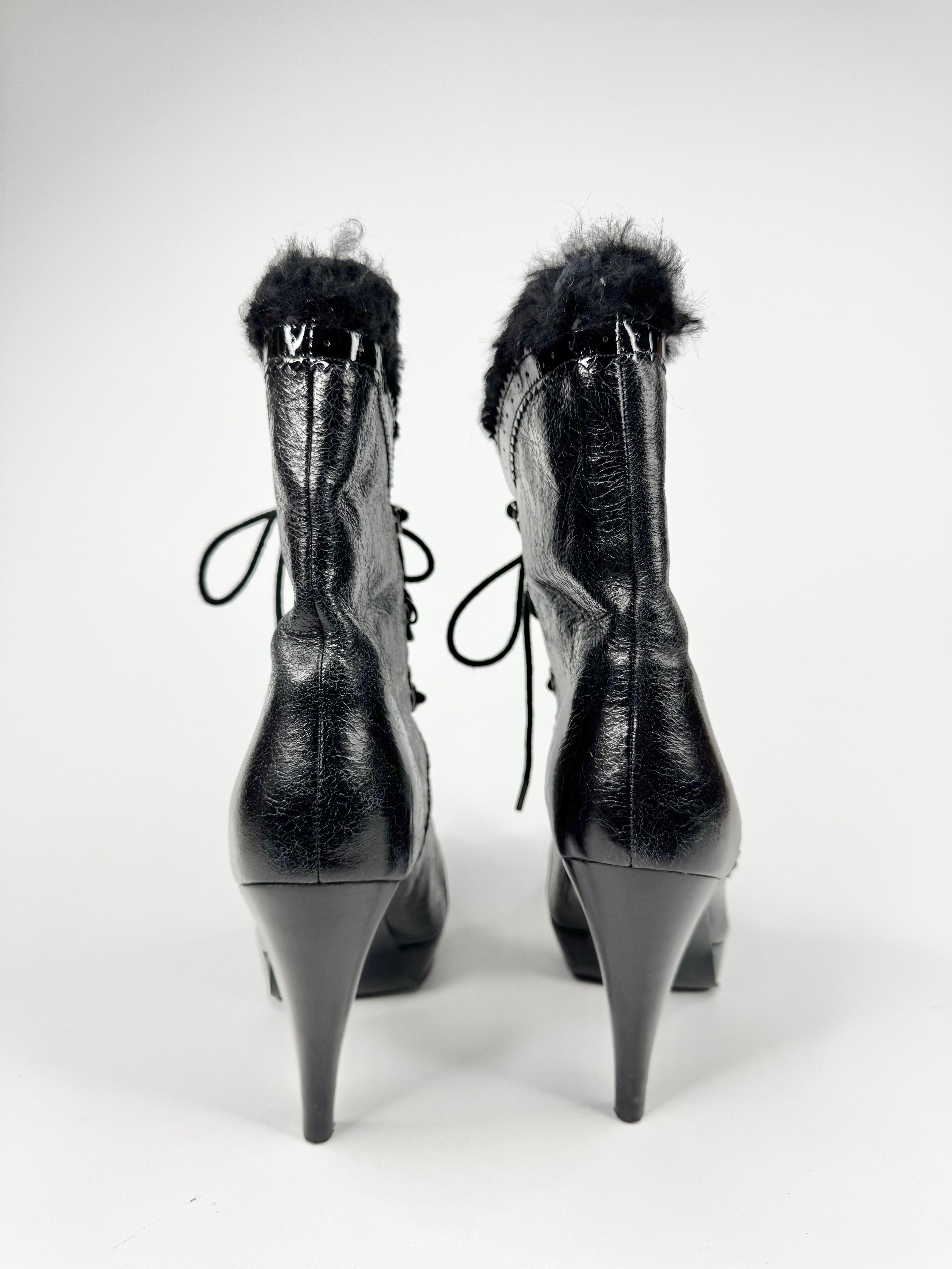 Mimco Black Patent Leather Stiletto Boots - EU40