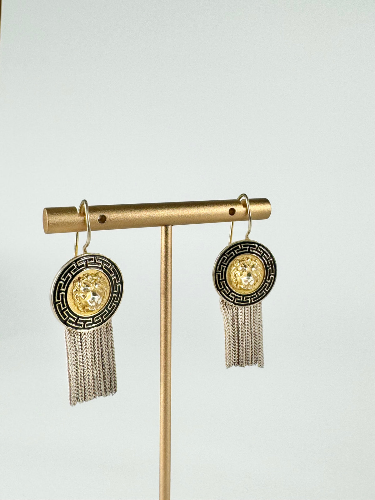 Silver Lion Medallion Drop Earrings