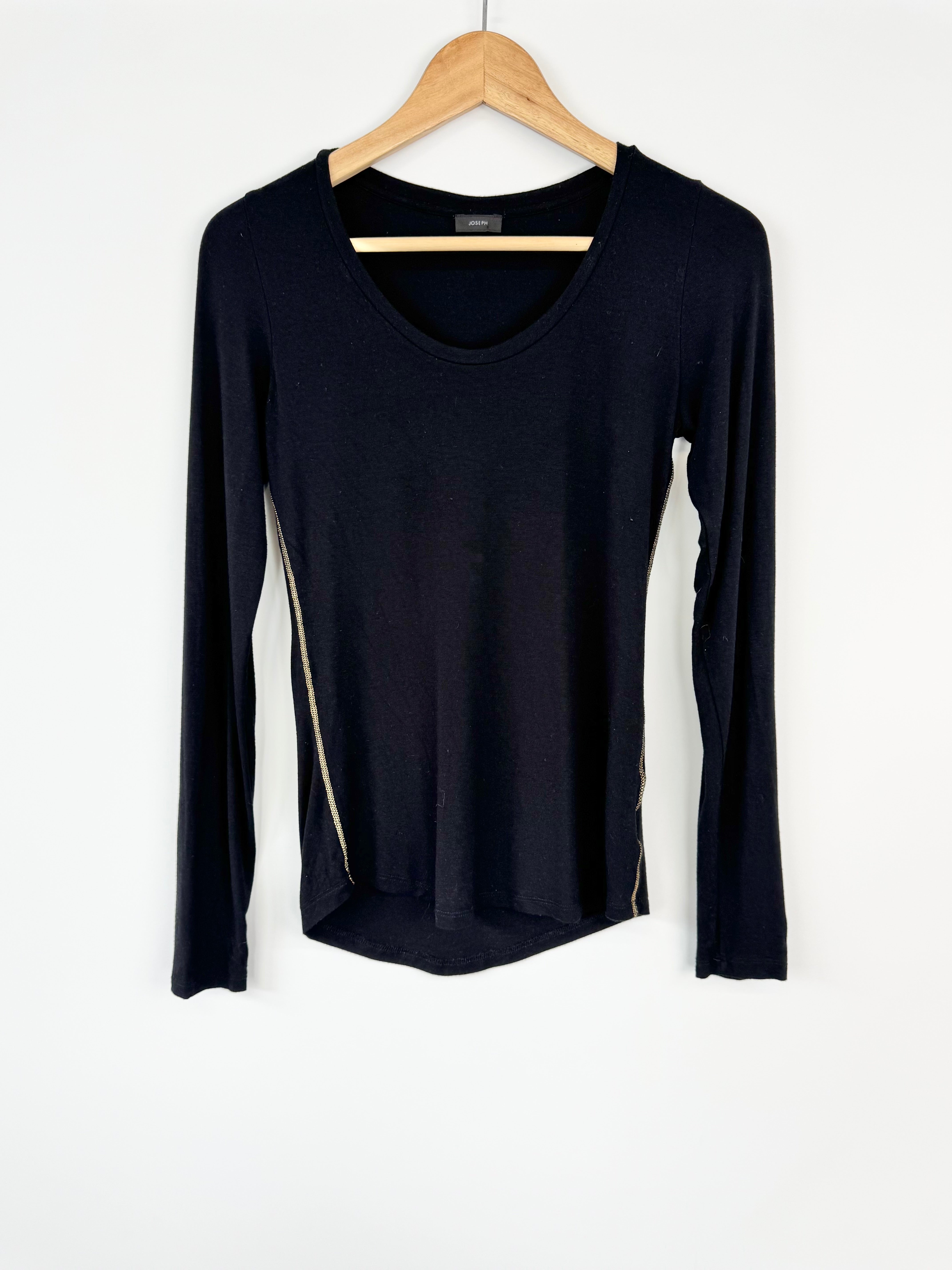 Joseph Black Scoop Neck Gold Trim Long Sleeve Shirt - AU8