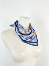 Fendi Foulard Blue Silk Handbag Print Square Scarf