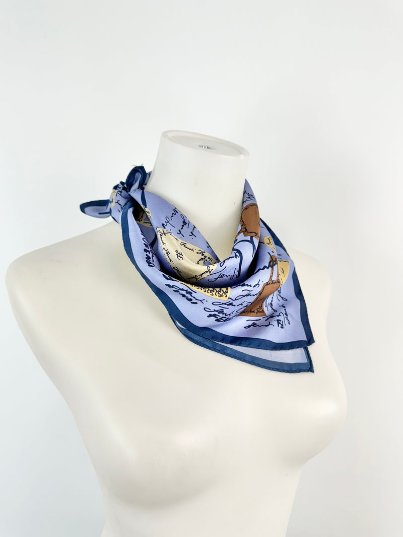 Fendi Foulard Blue Silk Handbag Print Square Scarf
