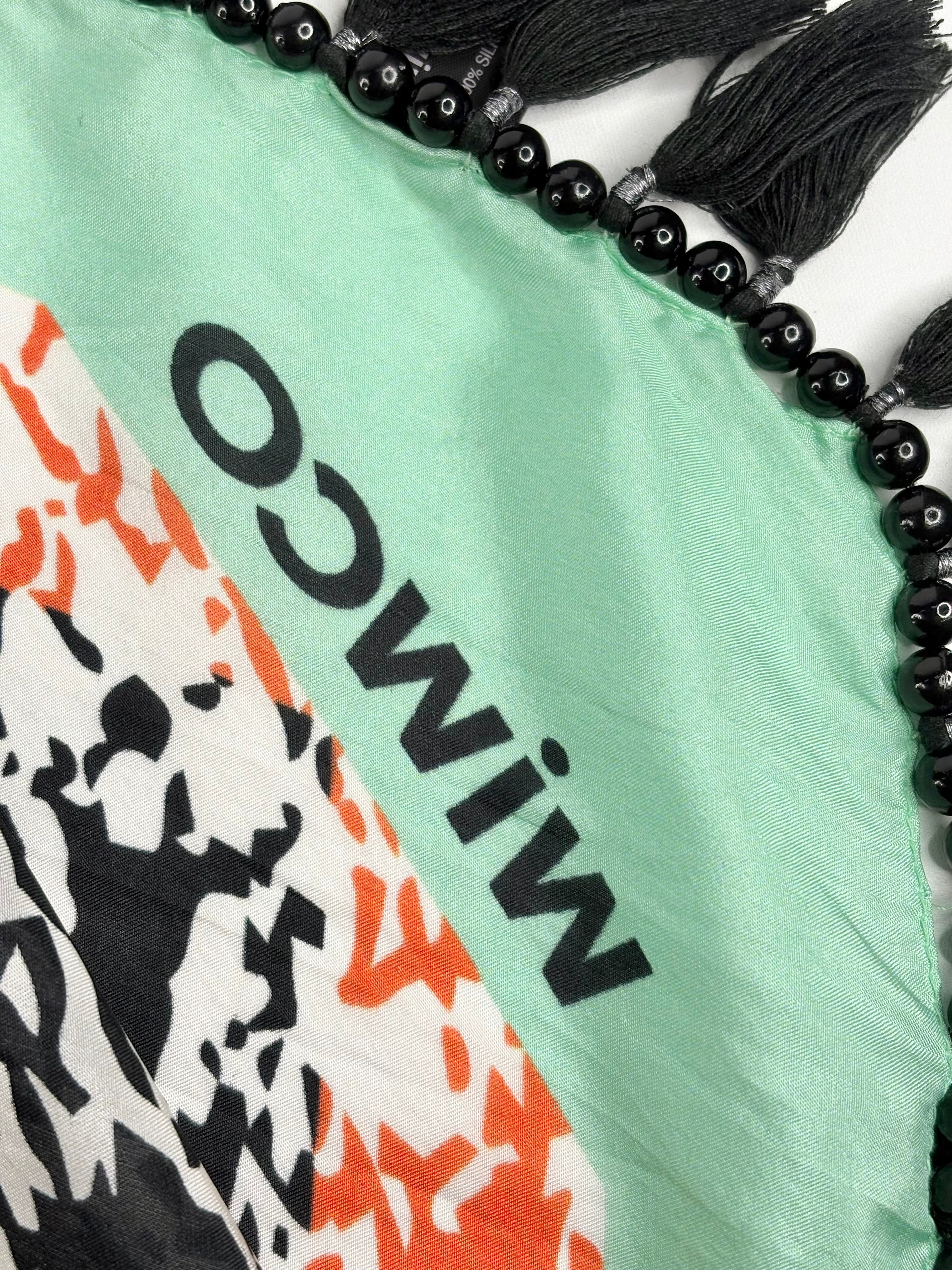 Mimco Turquoise Roses & Abstract Print Silk Scarf