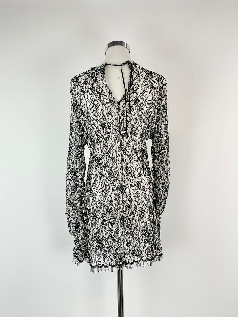 Sharon Wauchob Black & White Embroidered Lace Sheer Top - AU8/10