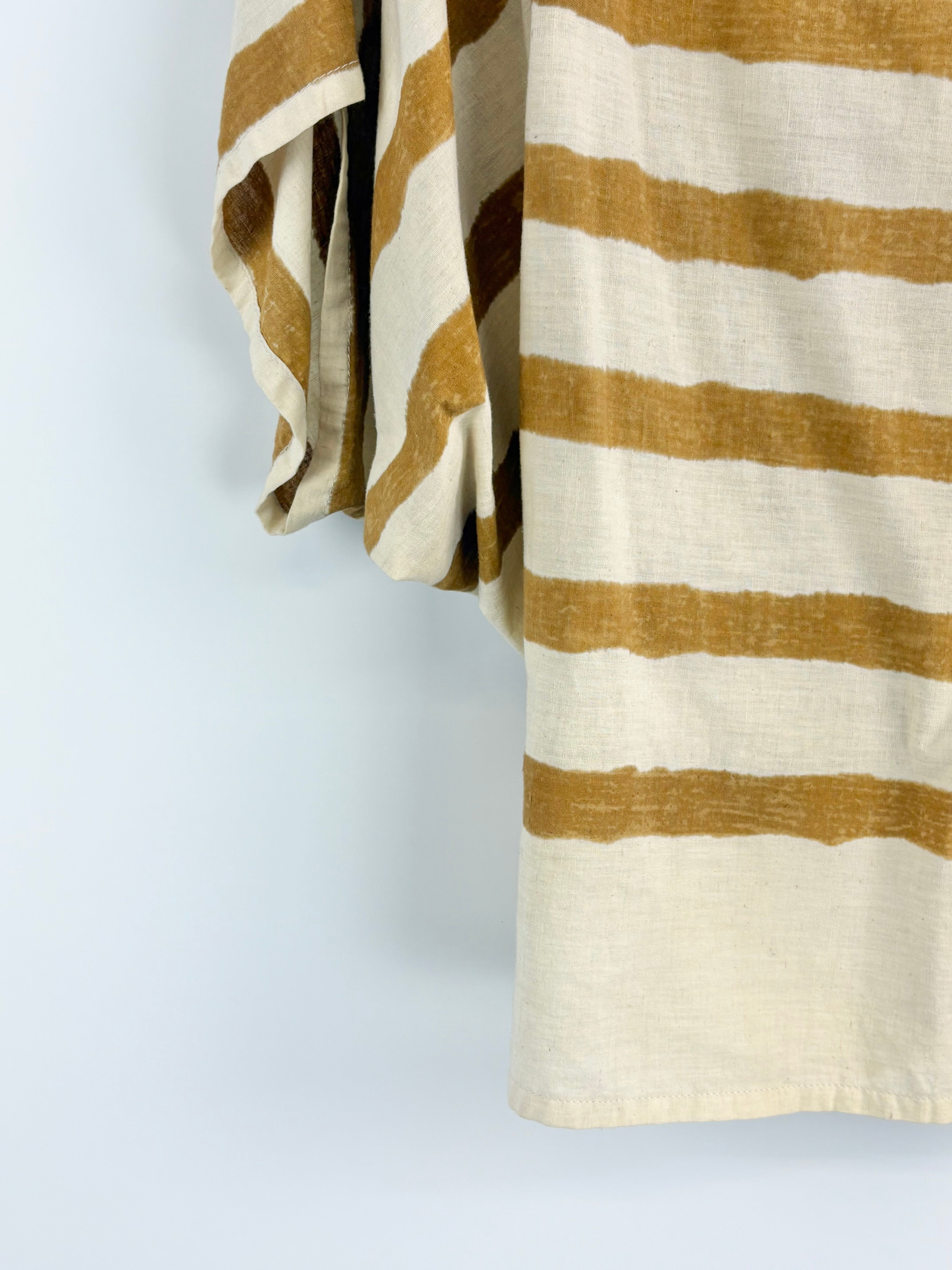 Vintage 80s Issey Miyake Beige Striped Boxy-Fit Top - M