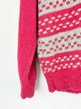 Handmade Vintage Red & Grey Alpaca Knit Sweater - AU10/12