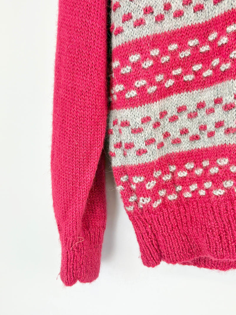 Handmade Vintage Red & Grey Alpaca Knit Sweater - AU10/12
