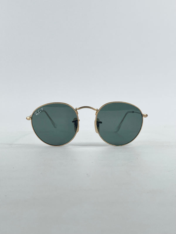 Ray Ban Polarized Round Metal Gold & Green Sunglasses